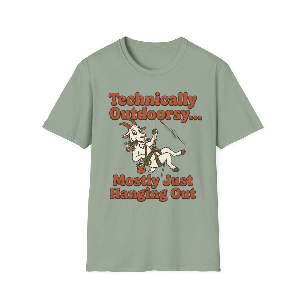 Technically Outdoorsy Mostly Just Hanging Out Goat Climbing T-Shirt