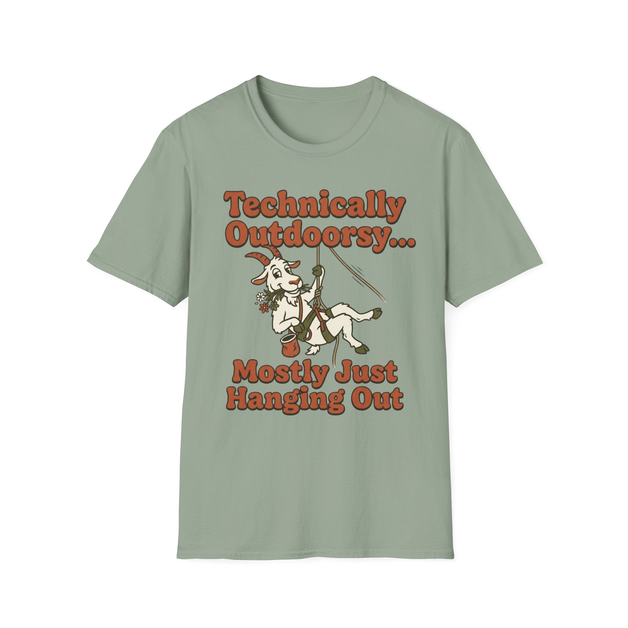 Technically Outdoorsy Mostly Just Hanging Out Goat Climbing T-Shirt