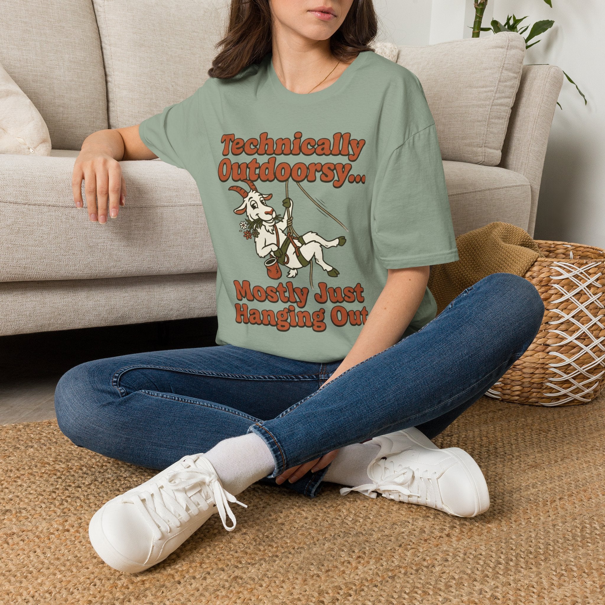 Technically Outdoorsy Mostly Just Hanging Out Goat Climbing T-Shirt