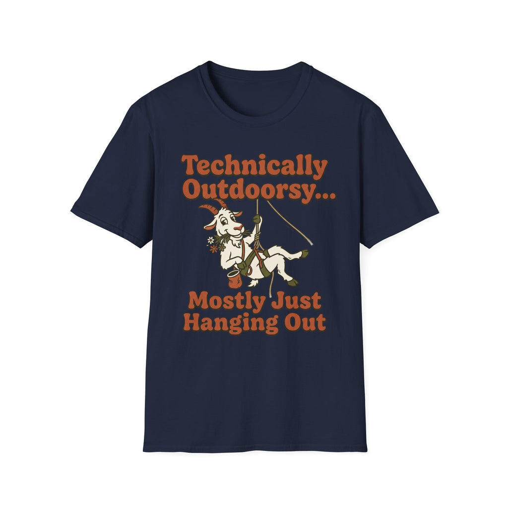 Technically Outdoorsy Mostly Just Hanging Out Goat Climbing T-Shirt