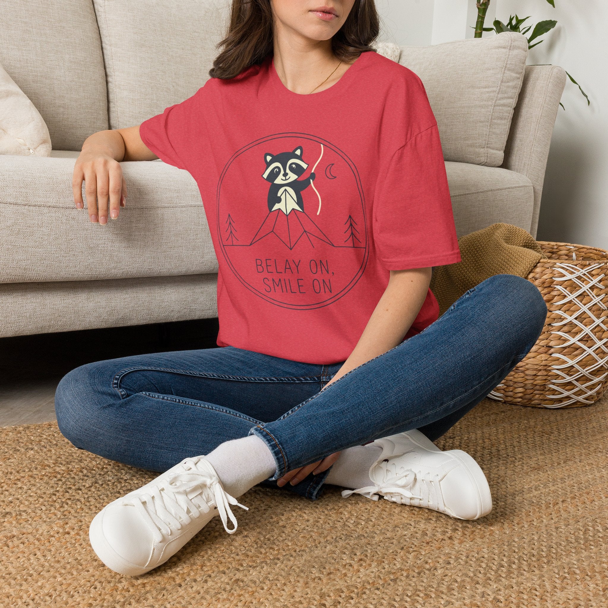 Belay on Smile on Raccoon Climbing T-Shirt